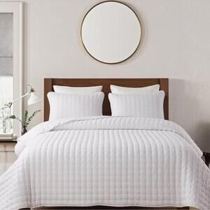 🆕 PB Style King Quilt Set Tufted Classic White 3 piece Set